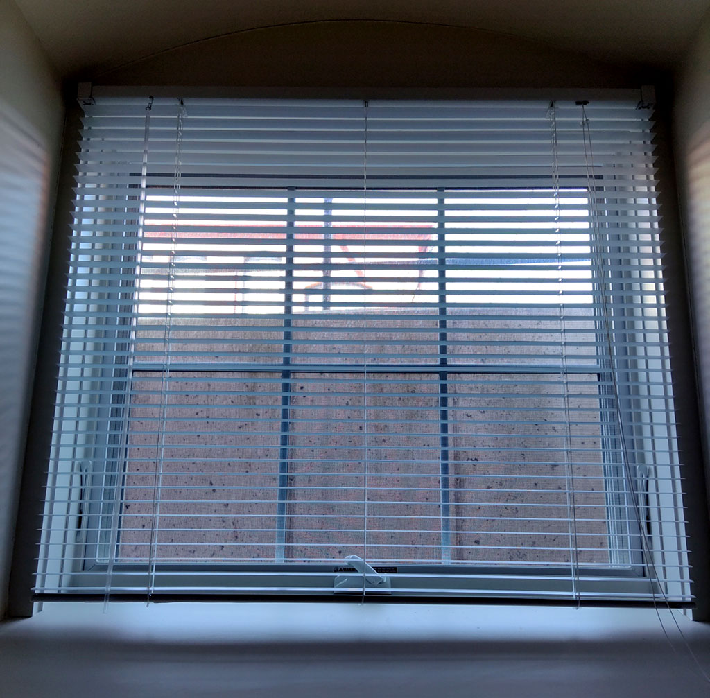 Room with a view of a cement wall